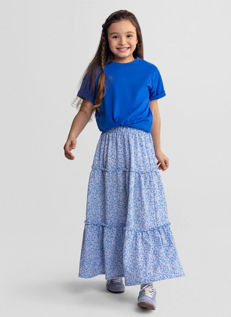 MINOTI Girls elasticated waistband blue floral maxi skirt